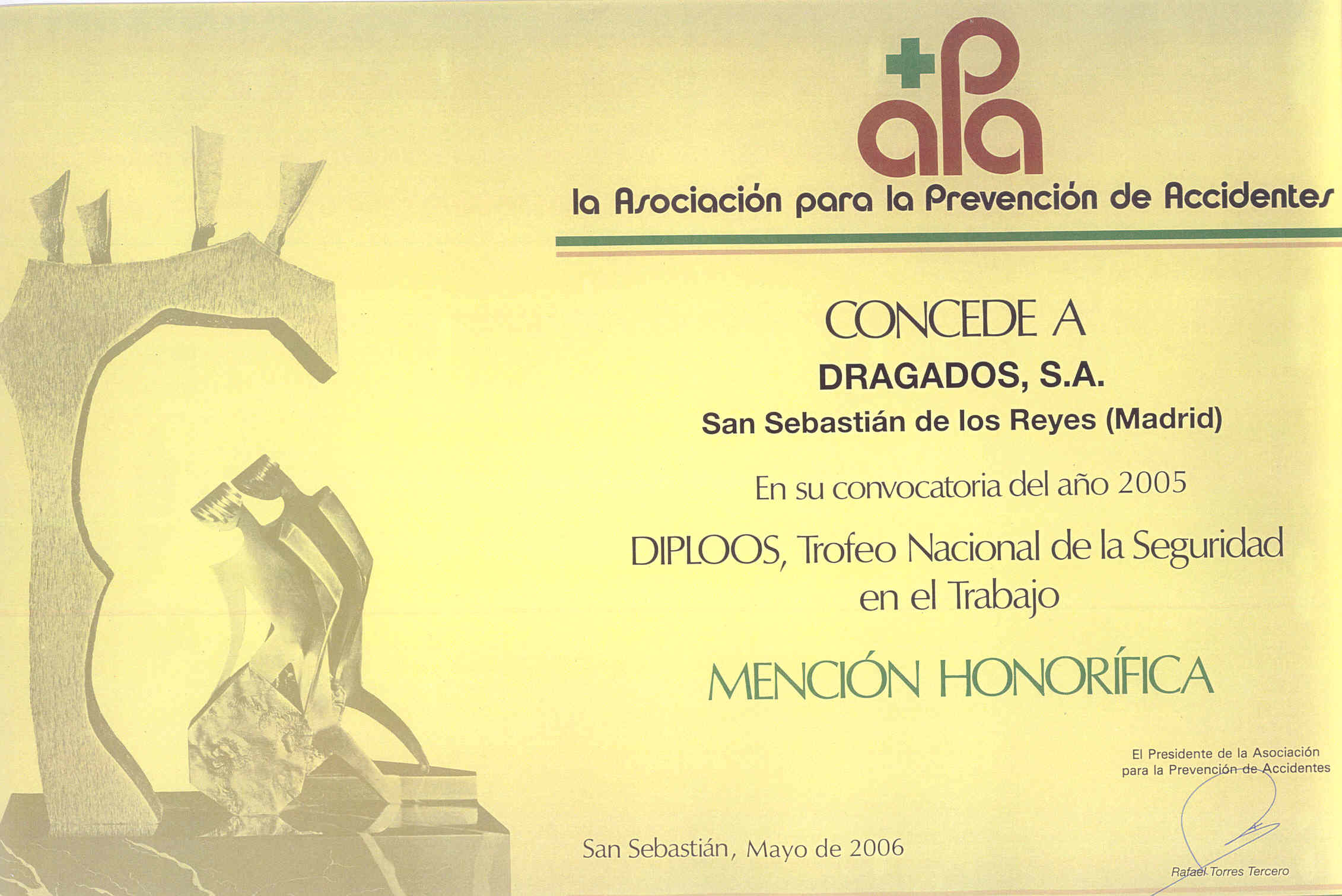 Diploma correspondiente al Trofeo Nacional de la Seguridad en el trabajo DIPLOOS